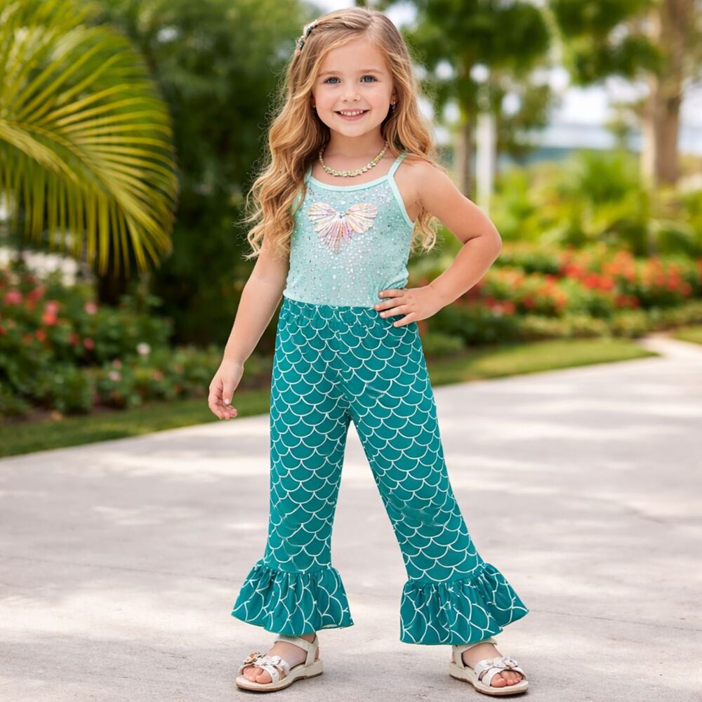 Girls Mermaid Ruffle Pants 5XL Scale Print Dress Up Costume Bold Dreamy Party